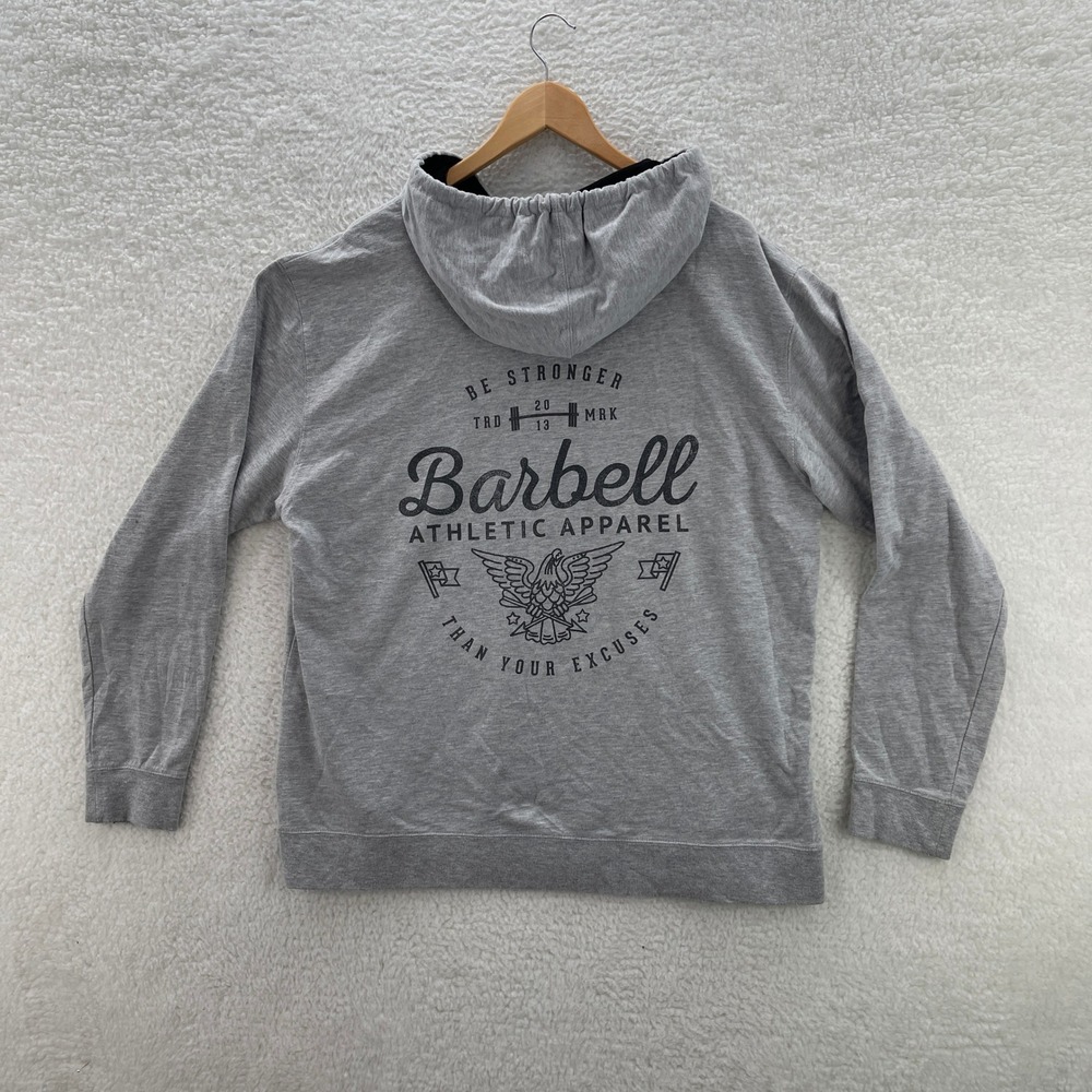 Barbell Apparel Hoodie Mens XL Gray Pullover Sweatshirt Gym Training Pump Cover